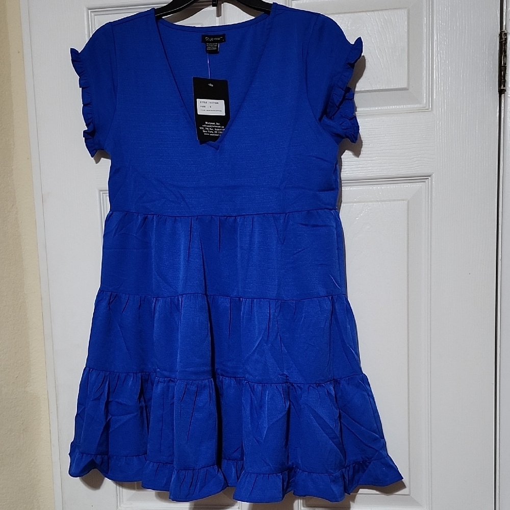 Ladies Royal Blue Tiered Ruffle Dress